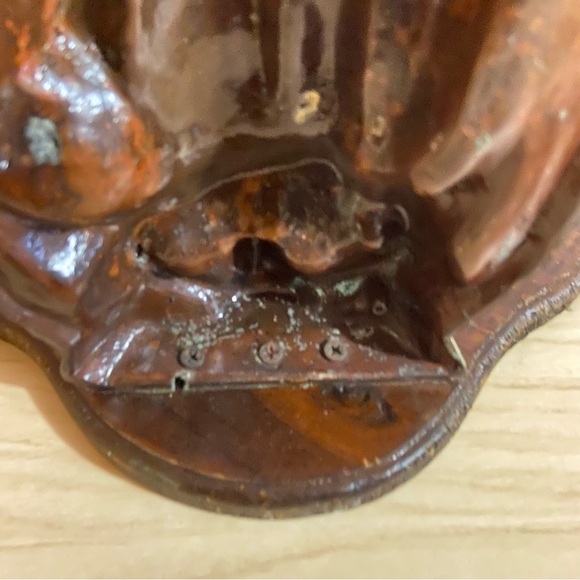 Virgen De Guadalupe Altar Copper Statue Wood Base 14.5 Religious Candle Holders - Picture 3 of 14